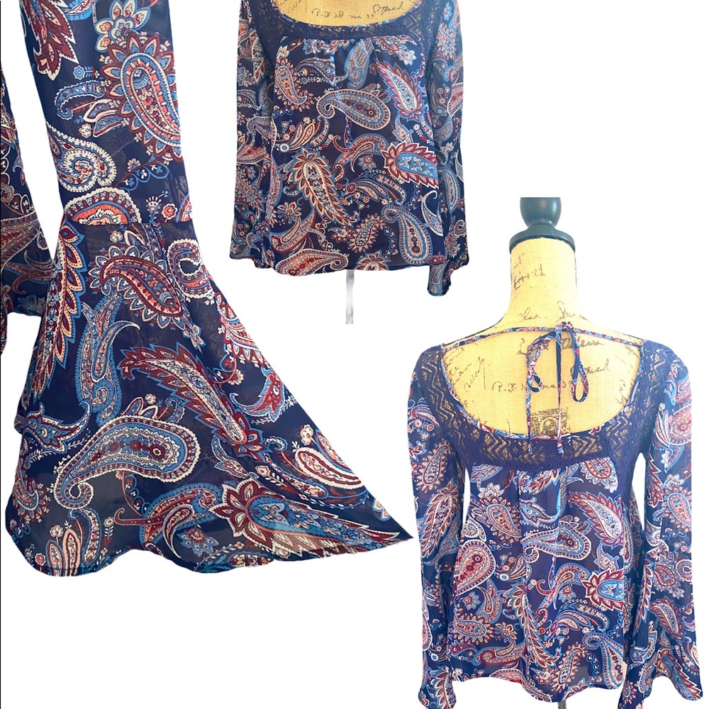 Boho crave fame paisley top oversized sleeves S